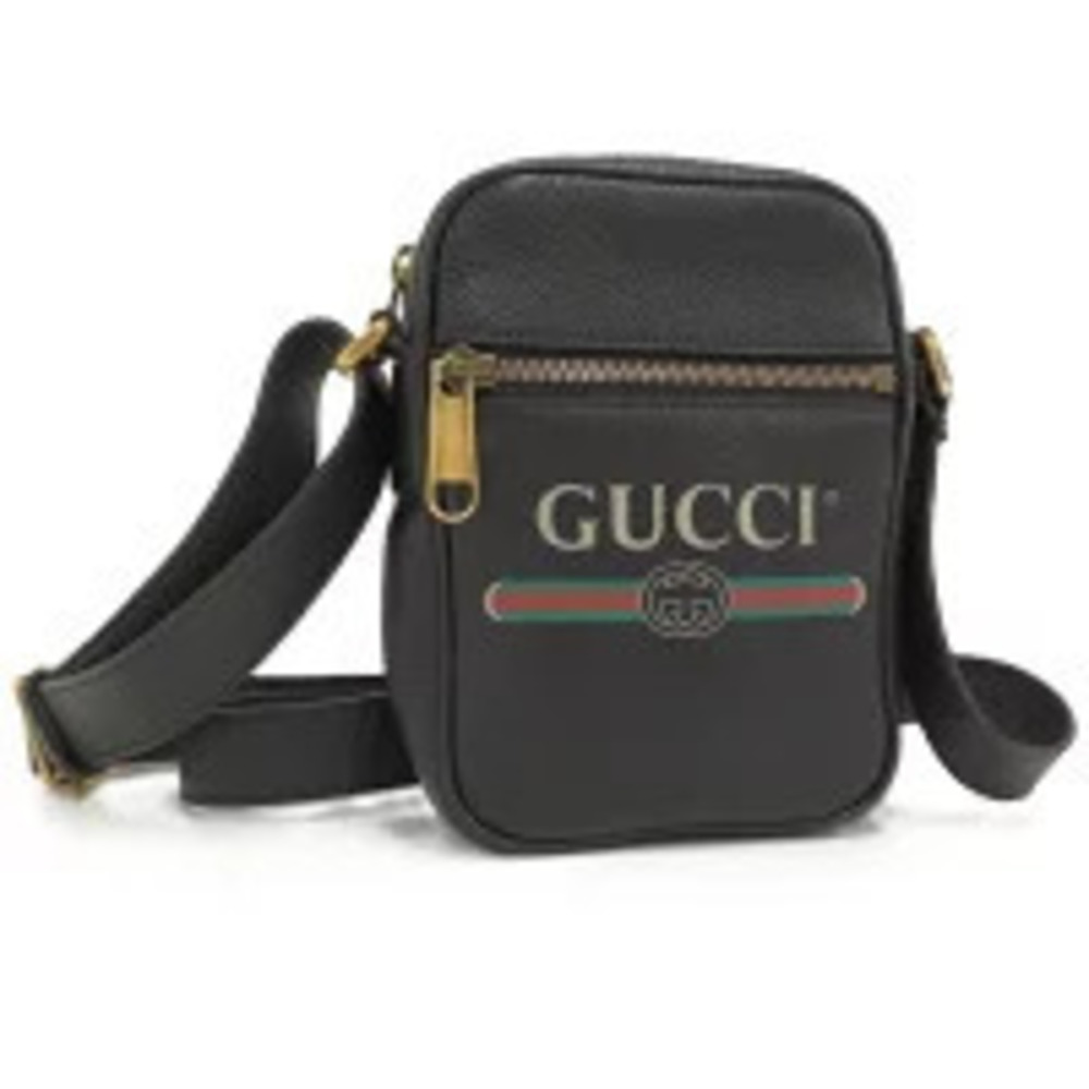 Gucci black grained calfskin Logo Messenger Bag retro logo Web